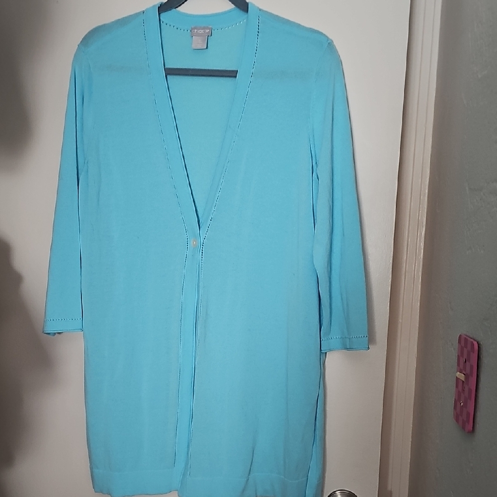Chico's Modern Bright Blue Knit Longer Cardigan
